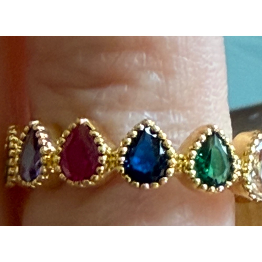 Origami Owl Gold Bejeweled Teardrop Eternity Ring Rainbow Crystals Size 6 RN2076